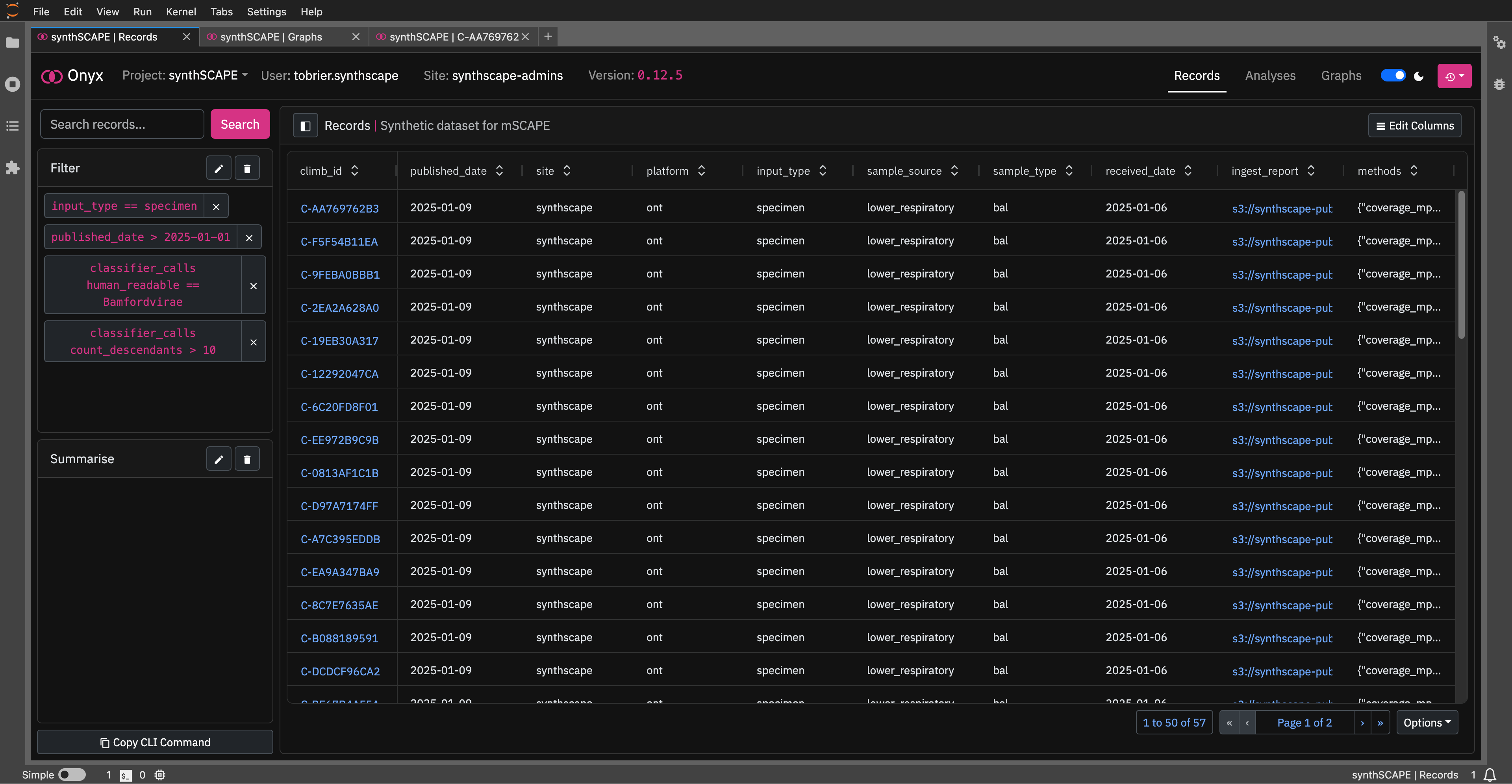 Onyx Records in JupyterLab